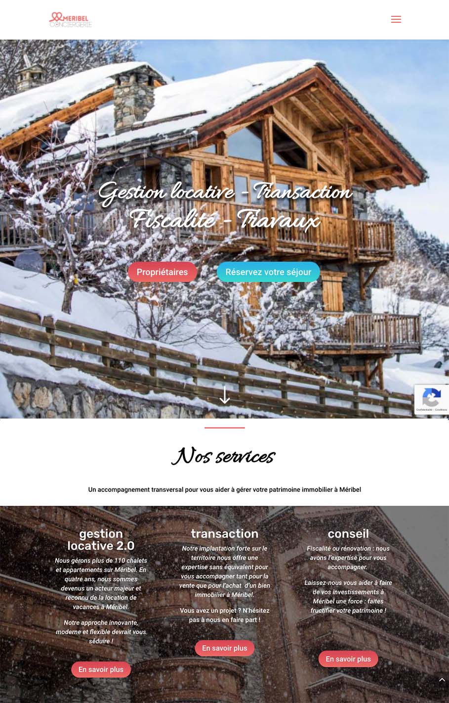 screenshot meribel conciergerie website
